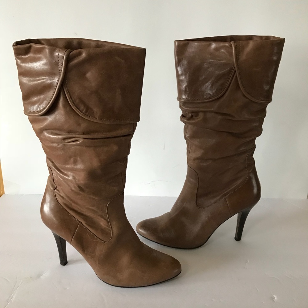 Aldo Grabme Taupe Leather Mid Calf Boots 37